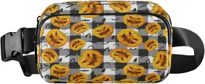 Boccsty Halloween Pumpkin Bats Belt Bag for Women Men Black and White Buffalo Plaid Fanny Pack Small Waist Pouch Crossbody Bags for Outdoor Hiking Running Travel
