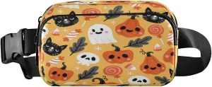 Boccsty Halloween Pumpkin Belt Bag for Women Men Black Cat Fanny Pack Small Waist Pouch Crossbody Bags for Outdoor Hiking Running Travel