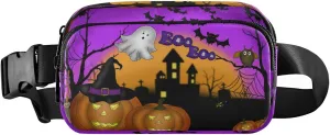 Boccsty Halloween Pumpkin Belt Bag for Women Men Purple Ghost Fanny Pack Small Waist Pouch Crossbody Bags for Outdoor Hiking Running Travel