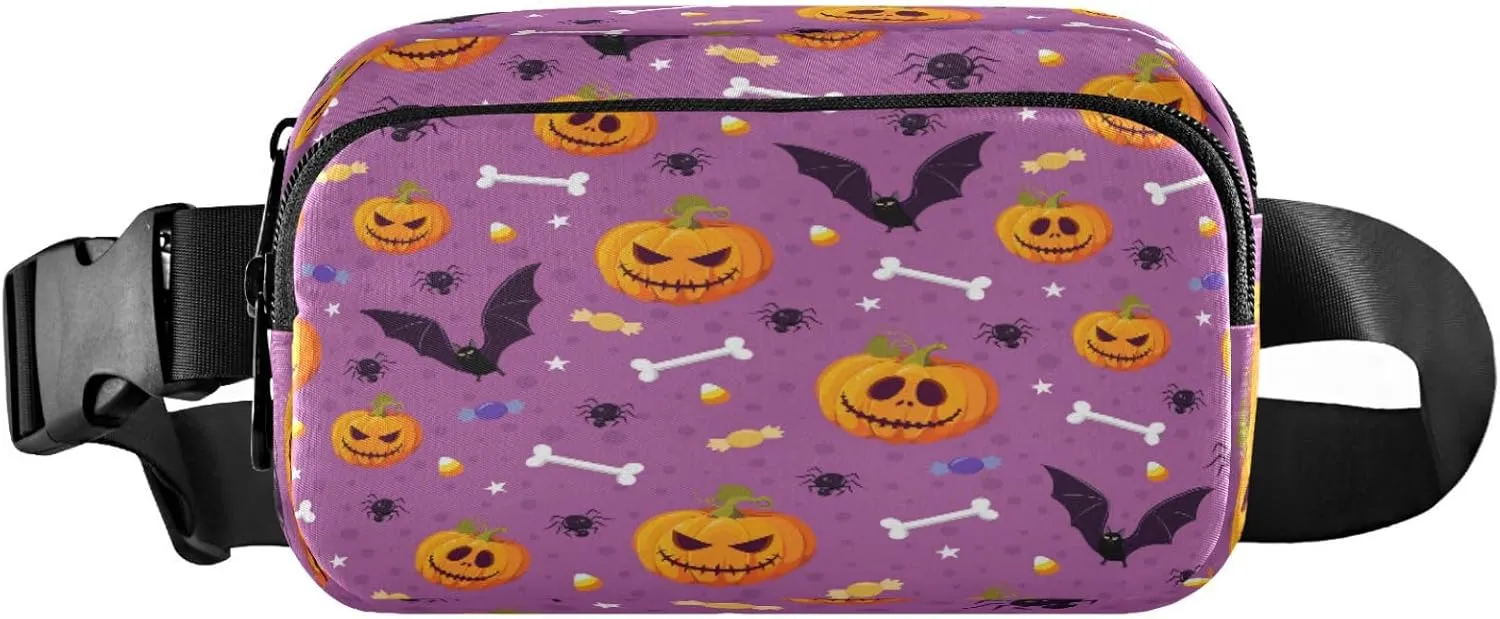 Boccsty Halloween Pumpkin Purple Spider Belt Bag for Women Men Fanny Pack Small Waist Pouch Crossbody Bags for Outdoor Hiking Running Travel
