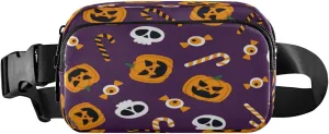 Boccsty Halloween Pumpkin Skull Candy Belt Bag for Women Men Fanny Pack Small Waist Pouch Crossbody Bags for Outdoor Hiking Running Travel