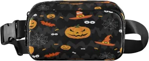 Boccsty Halloween Scary Pumpkin Bat Belt Bag for Women Men Fanny Pack Small Waist Pouch Crossbody Bags for Outdoor Hiking Running Travel
