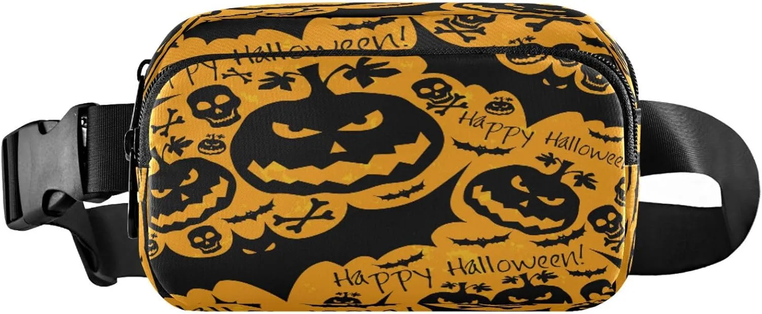 Boccsty Halloween Skull Belt Bag for Women Men Pumpkin Bat Fanny Pack Small Waist Pouch Crossbody Bags for Outdoor Hiking Running Travel