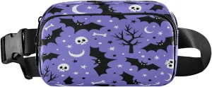 Boccsty Halloween Skull Ghost Belt Bag for Women Men Purple Bats Stars Fanny Pack Small Waist Pouch Crossbody Bags for Outdoor Hiking Running Travel