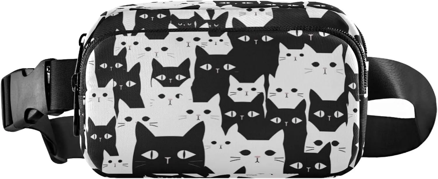 Boccsty Halloween White Black Cat Belt Bag for Women Men Fanny Pack Small Waist Pouch Crossbody Bags for Outdoor Hiking Running Travel