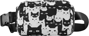 Boccsty Halloween White Black Cat Belt Bag for Women Men Fanny Pack Small Waist Pouch Crossbody Bags for Outdoor Hiking Running Travel