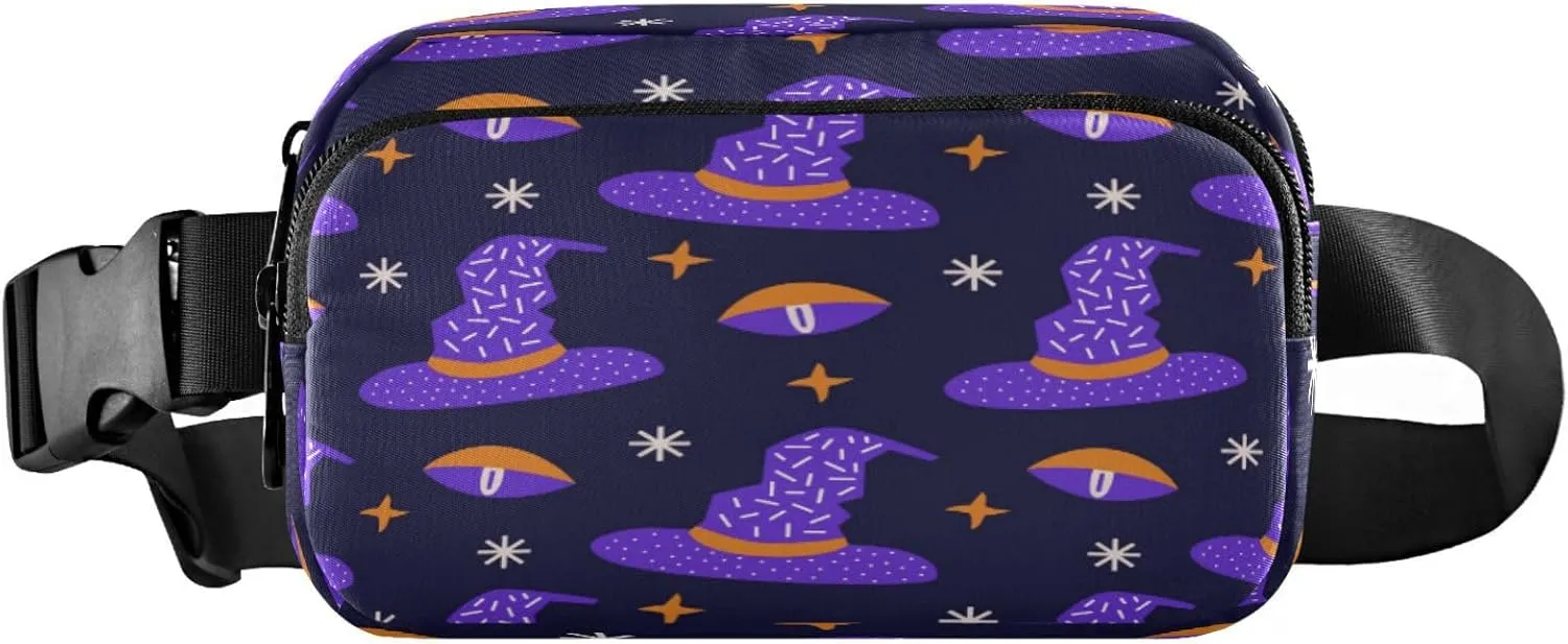 Boccsty Halloween Witch Hat Stars Belt Bag for Women Men Fanny Pack Small Waist Pouch Crossbody Bags for Outdoor Hiking Running Travel
