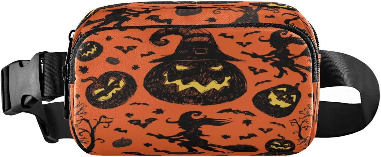Boccsty Orange and Black Halloween Belt Bag for Women Men Pumpkin Witch Fanny Pack Small Waist Pouch Crossbody Bags for Outdoor Hiking Running Travel
