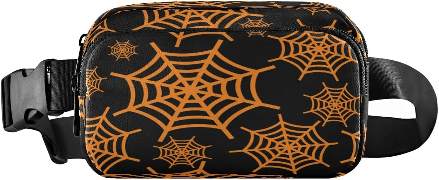 Boccsty Orange Halloween Web Belt Bag for Women Men Fanny Pack Small Waist Pouch Crossbody Bags for Outdoor Hiking Running Travel