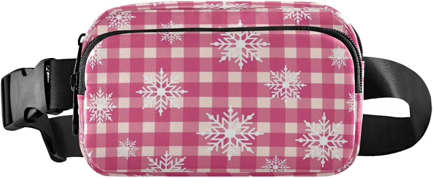Boccsty Snowflakes Cute Belt Bag for Women Men Christmas Checkered Fanny Pack Small Waist Pouch Crossbody Bags for Outdoor Hiking Running Travel
