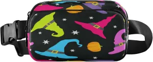 Boccsty Witch Hat Pumpkins Halloween Belt Bag for Women Men Fanny Pack Small Waist Pouch Crossbody Bags for Outdoor Hiking Running Travel