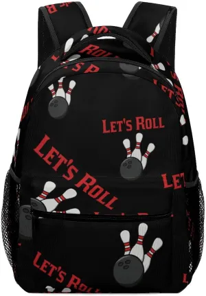 Bowling Let's Roll Cute Backpack Casual Funny Printing Basic Shoulder Bag for Men Women Travel Picnic