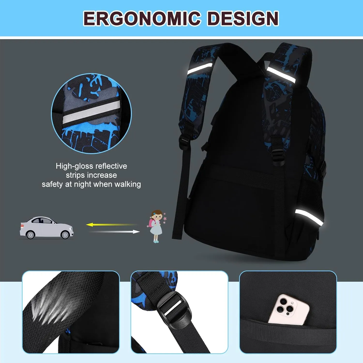Boys Backpack for School, 3PCS Cool Luminous Backpack for Boys with Lunch Bag Pencil Case, Kids School Bookbag Teen Boys Backpacks for Kindergarten Elementary Middle School