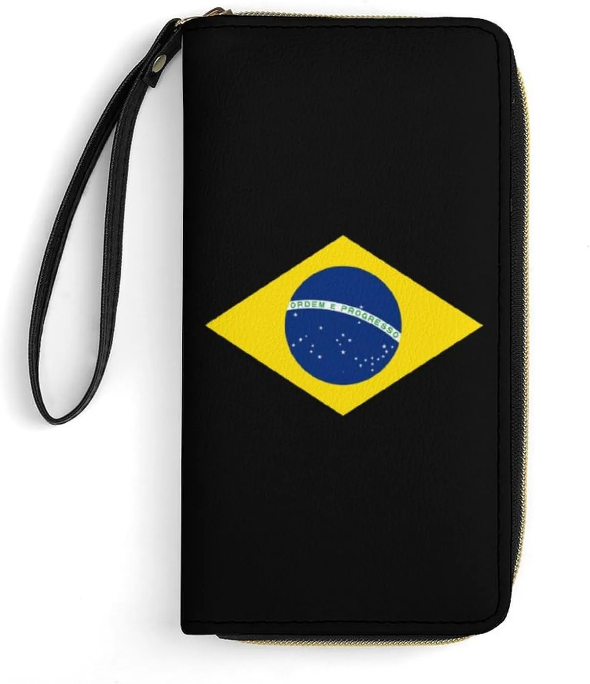 Brazil Womens Wallet Zippered Long Clutch Purse Leather Handbag with Wristlet Strap
