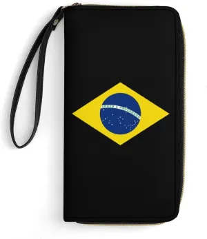 Brazil Womens Wallet Zippered Long Clutch Purse Leather Handbag with Wristlet Strap