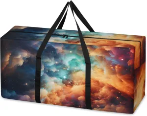 Bright Galaxy Extra Large Moving Bags Heavy Duty Storage Bags Glowing Galaxy Cloth Wrap Around Handles Double Zipper Reusable Convenient Foldable Storage Tote for Travel Camping Space Save