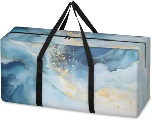 Bright Marble Extra Large Moving Bags Heavy Duty Storage Bags Blue Gold Marble Cloth Wrap Around Handles Double Zipper Reusable Convenient Foldable Storage Tote for Travel Camping Space Save