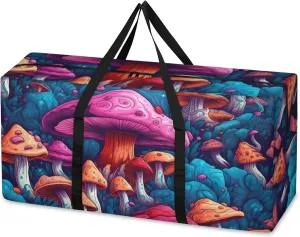 Bright Mushrooms Extra Large Moving Bags Heavy Duty Storage Bags Dreamy Mushrooms Cloth Wrap Around Handles Double Zipper Reusable Convenient Foldable Storage Tote for Travel Camping Space Save