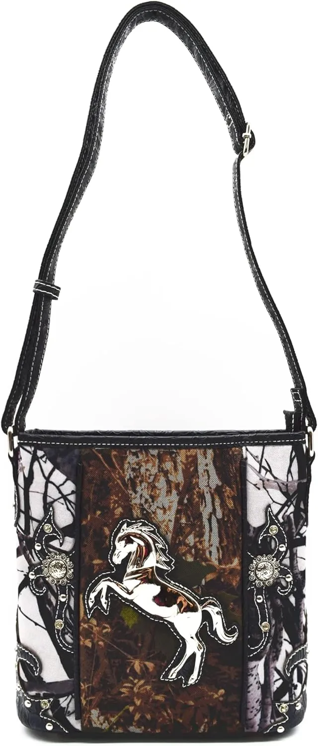 Camouflage Western Style Totes Studded Floral Handbag Tooled Leather Purse Country Women Shoulder Bag Zipper Wallet Set