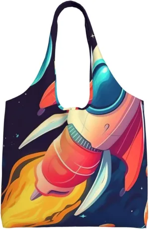 Canvas Tote Bag for Women Purse Cartoon rocket in space Handbags Totes Crossbody Shoulder Shopping Bag
