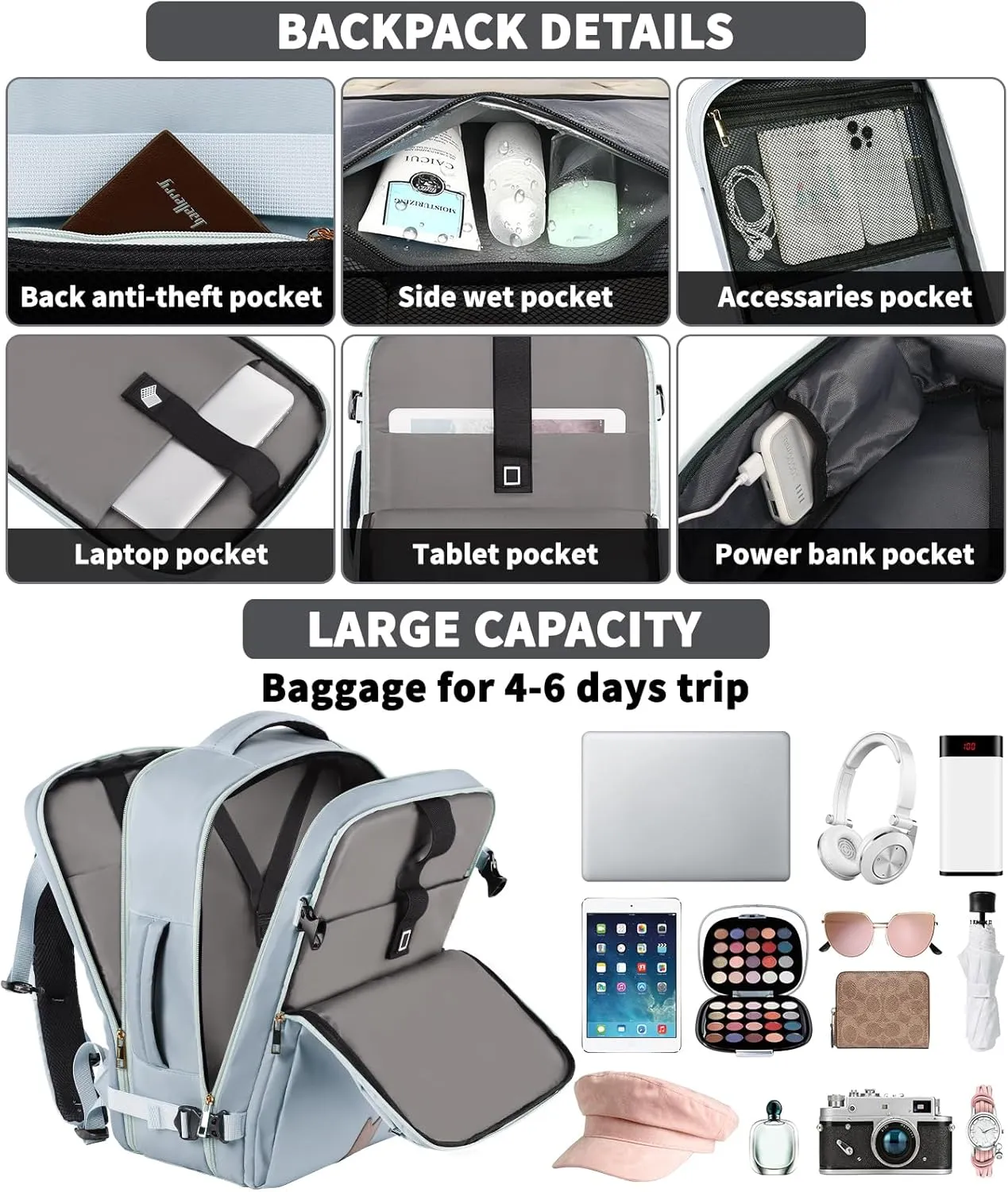 Carry On Backpack for Women, Travel Backpack Personal Item Size TSA Flight Approved Backpacks Water-resistant Travel Backpacks with Laptop Compartment Fits 15.6 Laptop Casual daypack College