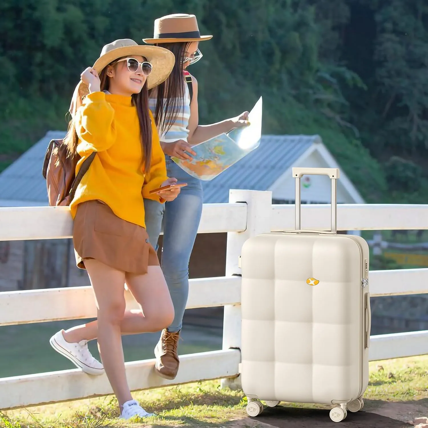 Carry On Luggage 22x14x9 Airline Approved | 20" Durable Polycarbonate Hard Shell Suitcase with TSA Lock & 360 Spinner Wheels (Beige)