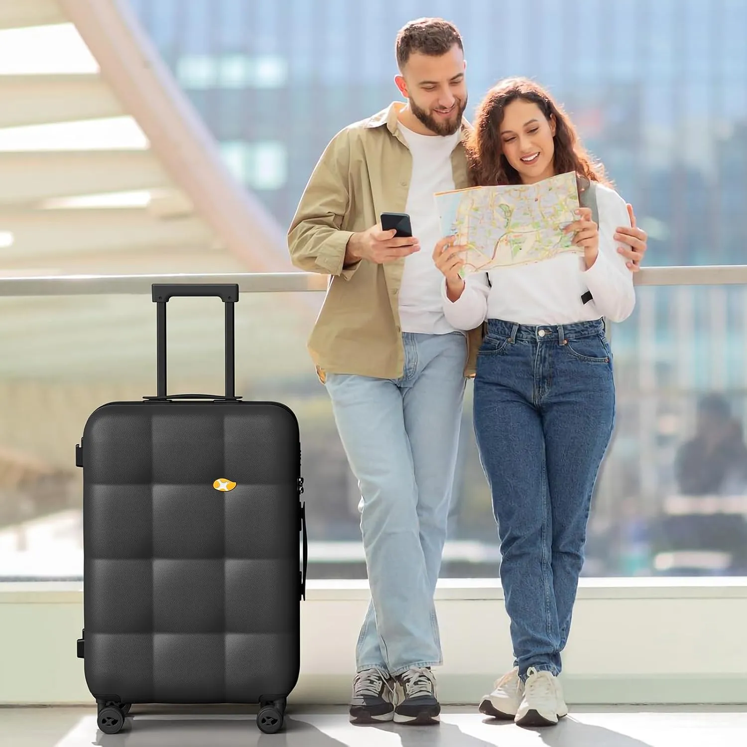 Carry On Luggage 22x14x9 Airline Approved | 20" Durable Polycarbonate Hard Shell Suitcase with TSA Lock & 360 Spinner Wheels (Black)
