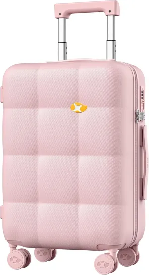 Carry On Luggage 22x14x9 Airline Approved | 20" Durable Polycarbonate Hard Shell Suitcase with TSA Lock & 360 Spinner Wheels (Pink)