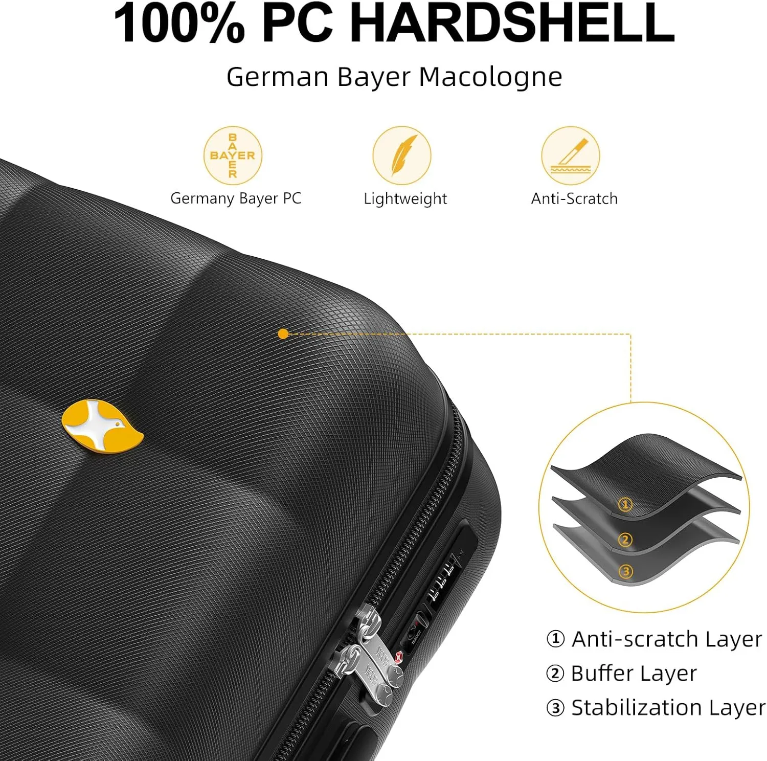 Carry On Luggage 22x14x9 Airline Approved | 20" Wide Bar Design, Durable Polycarbonate Hard Shell Suitcase with TSA Lock & 360 Spinner Wheels (Black)
