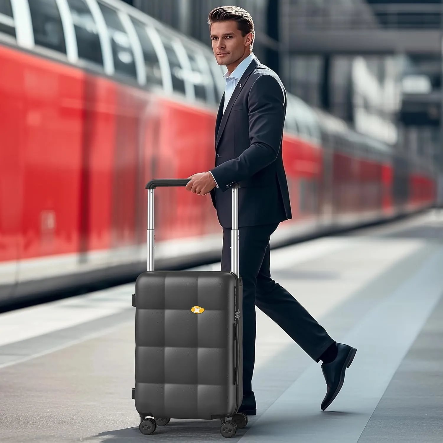 Carry On Luggage 22x14x9 Airline Approved | 20" Wide Bar Design, Durable Polycarbonate Hard Shell Suitcase with TSA Lock & 360 Spinner Wheels (Black)