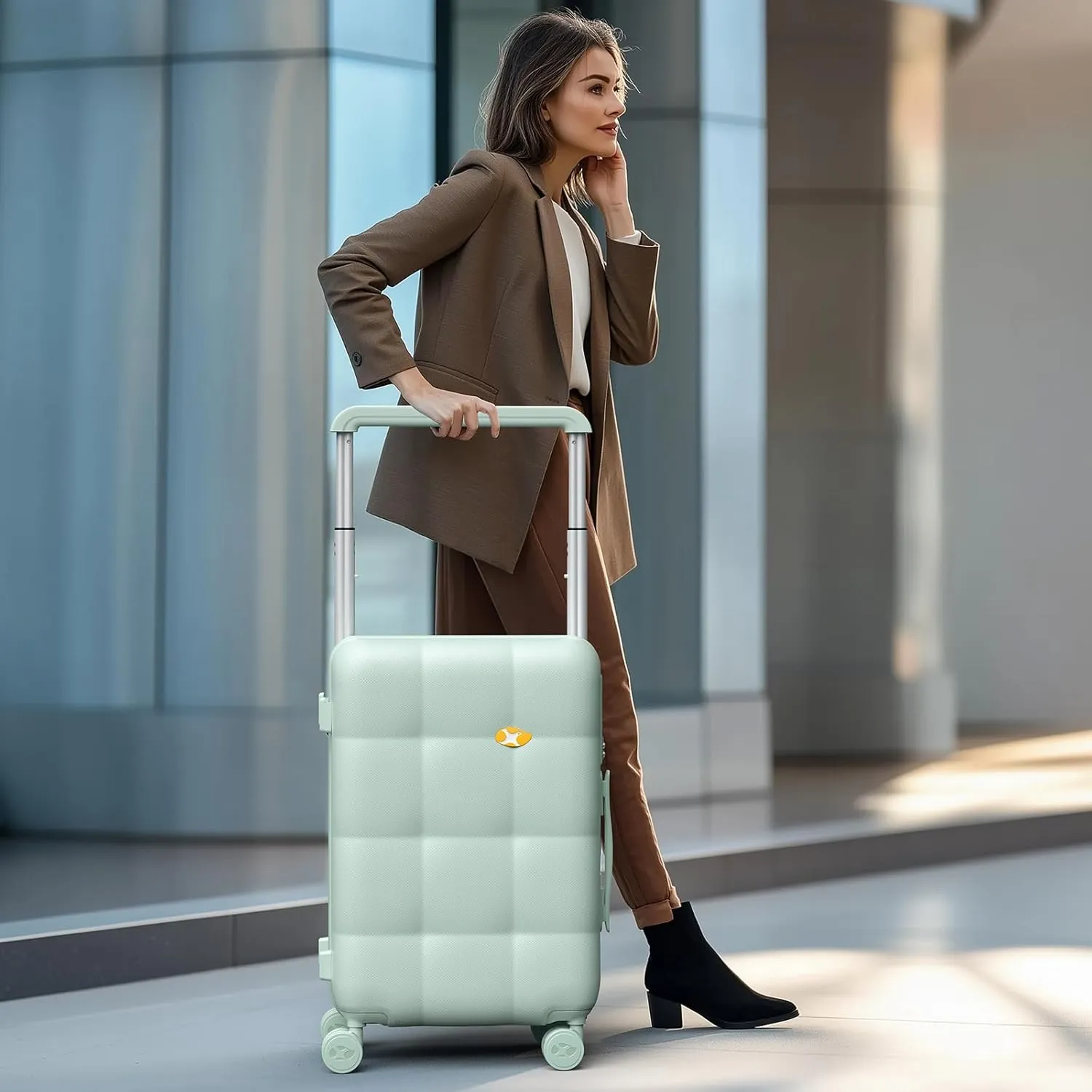 Carry On Luggage 22x14x9 Airline Approved | 20" Wide Bar Design, Durable Polycarbonate Hard Shell Suitcase with TSA Lock & 360 Spinner Wheels (Green)