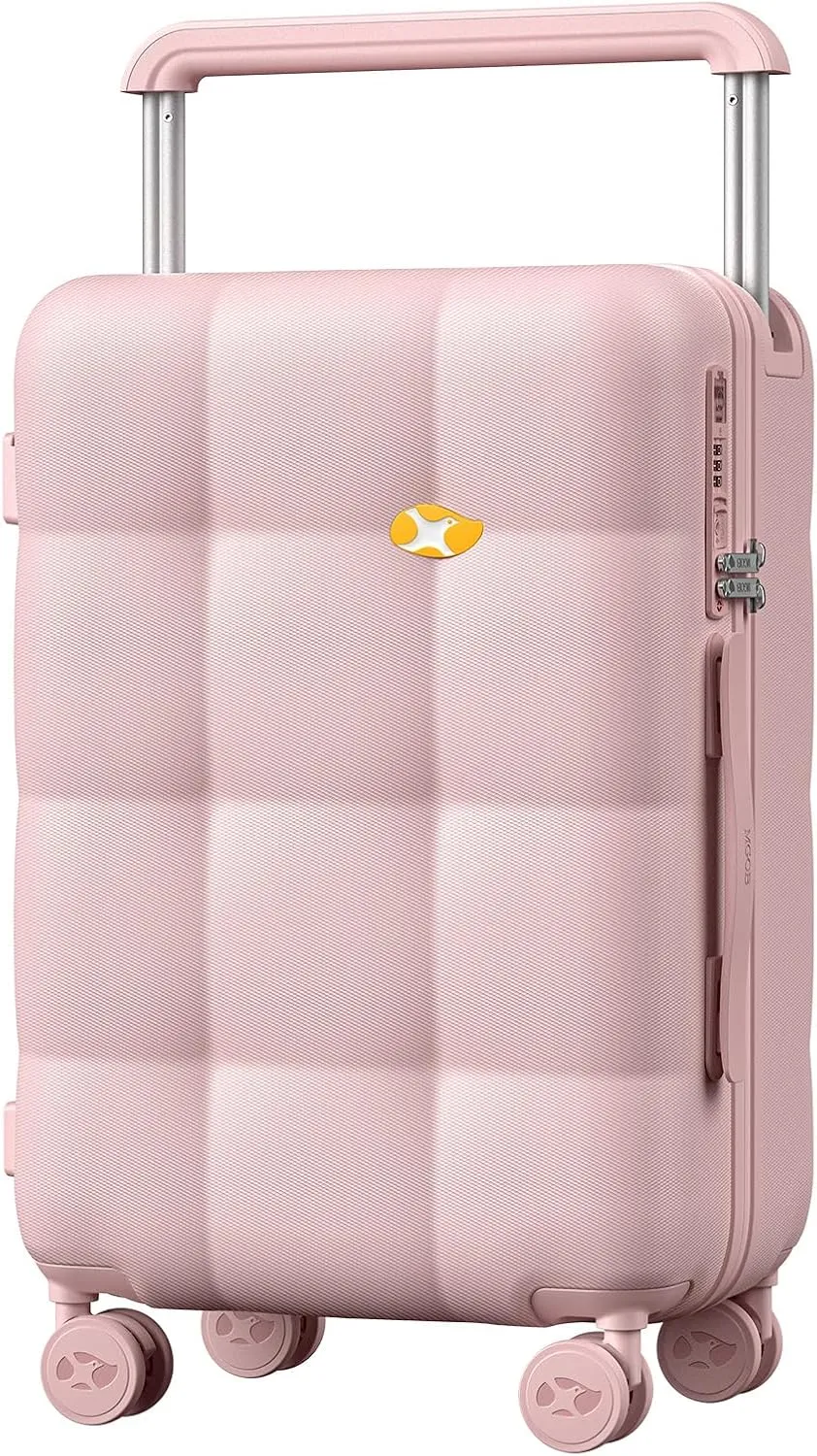 Carry On Luggage 22x14x9 Airline Approved | 20" Wide Bar Design, Durable Polycarbonate Hard Shell Suitcase with TSA Lock & 360 Spinner Wheels (Pink)