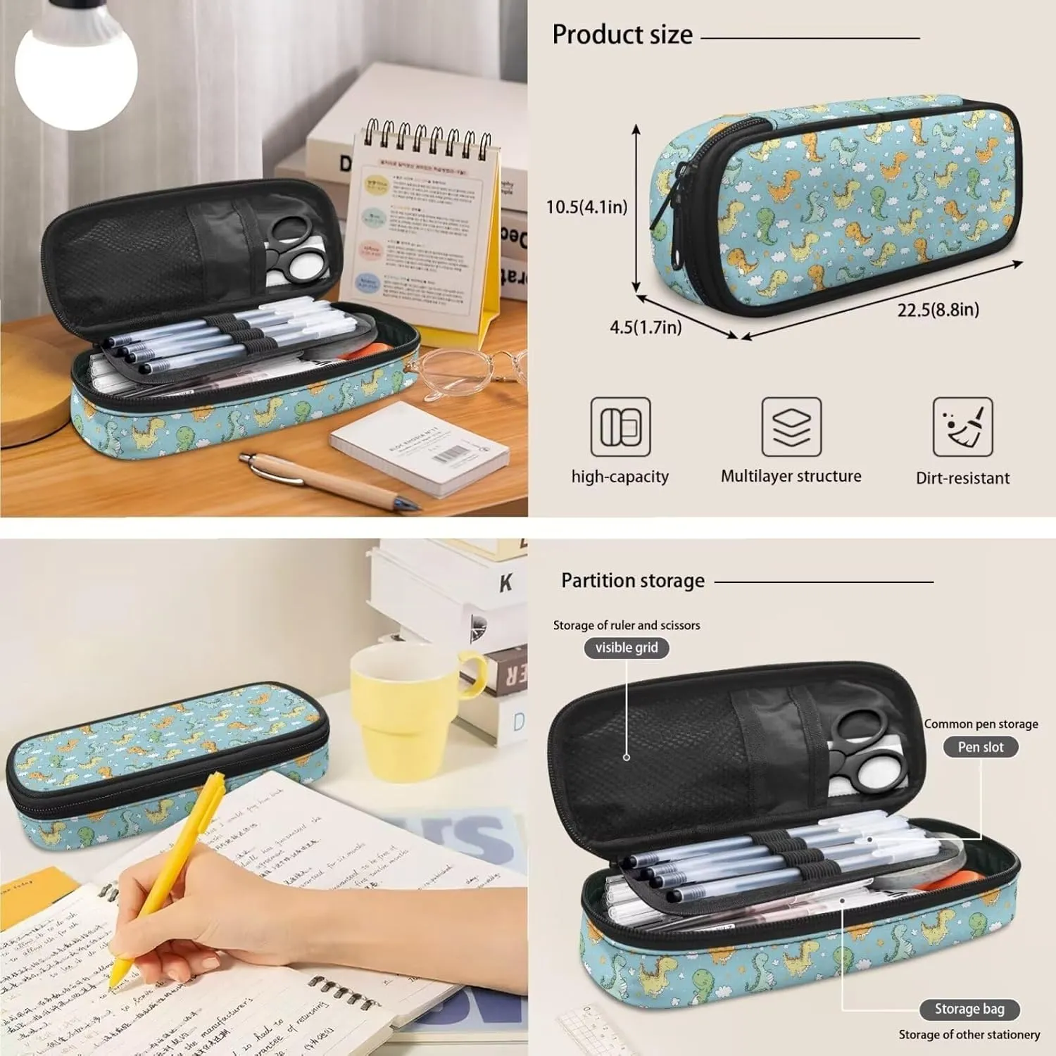 Cartoon Dinosaur Backpacks for High School Students Kids Backpacks for Hiking Kids Insulated Lunch Box Bento Box Lunch Bag for Kids Shopping Cycling Traveling Pencil Case Teens
