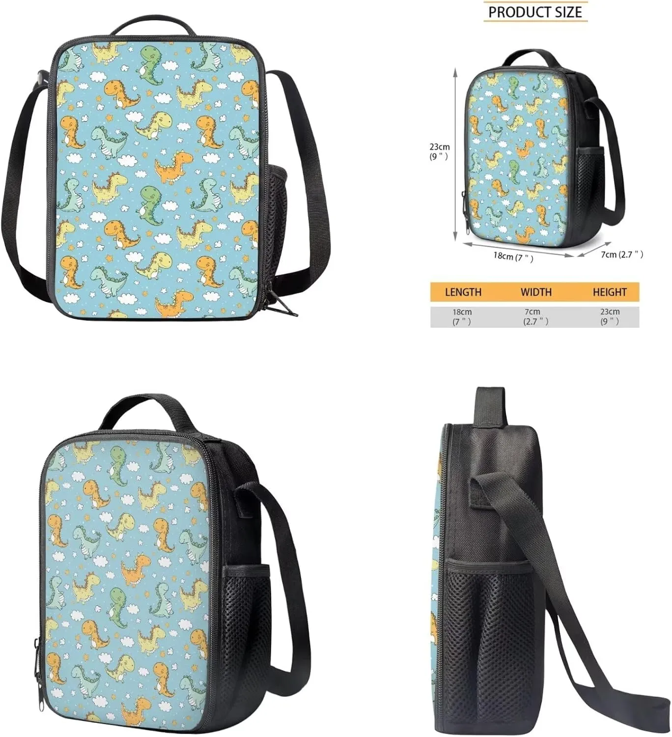 Cartoon Dinosaur Backpacks for High School Students Kids Backpacks for Hiking Kids Insulated Lunch Box Bento Box Lunch Bag for Kids Shopping Cycling Traveling Pencil Case Teens