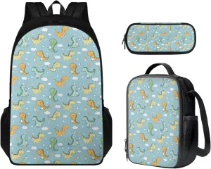 Cartoon Dinosaur Backpacks for High School Students Kids Backpacks for Hiking Kids Insulated Lunch Box Bento Box Lunch Bag for Kids Shopping Cycling Traveling Pencil Case Teens