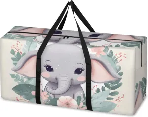 Cartoon Elephant Extra Large Moving Bags Heavy Duty Storage Bags Cute Elephant Cloth Wrap Around Handles Double Zipper Reusable Convenient Foldable Storage Tote for Travel Camping Space Save