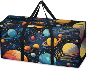 Cartoon Galaxy Extra Large Moving Bags Heavy Duty Storage Bags Glitter Galaxy Cloth Wrap Around Handles Double Zipper Reusable Convenient Foldable Storage Tote for Travel Camping Space Save