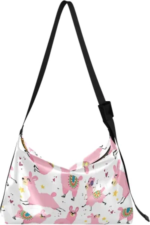 Cartoon Llamas Alpaca Pink Hobo Women Handbag Leather Large Cross Body Purses Design Animal Print Designer Hobo Bags