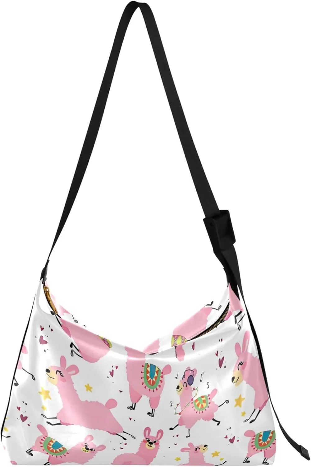 Cartoon Llamas Alpaca Pink Hobo Women Handbag Leather Large Cross Body Purses Design Animal Print Designer Hobo Bags
