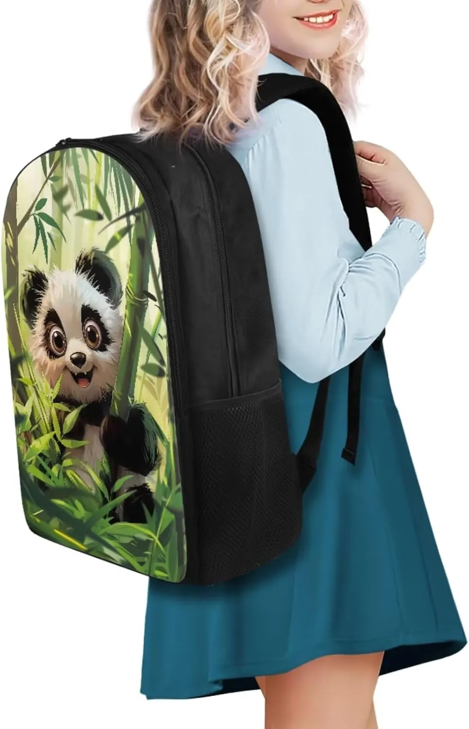 Cartoon Panda Kids' Backpacks & Lunch Boxes Bamboo Kids Backpacks for School Girls Snacks Organizer Childrens Lunch Box and Pencil Box Case for School Water Cup Bags