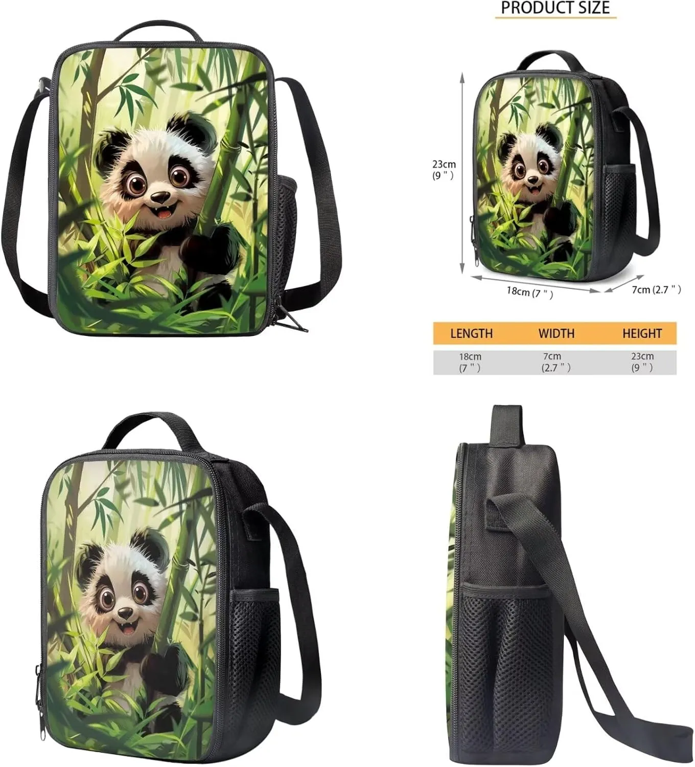 Cartoon Panda Kids' Backpacks & Lunch Boxes Bamboo Kids Backpacks for School Girls Snacks Organizer Childrens Lunch Box and Pencil Box Case for School Water Cup Bags