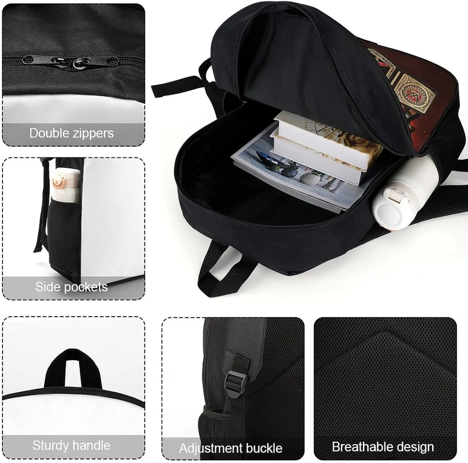 Casual Backpack 3D Print Backpacks Fashion Travel Bag Black