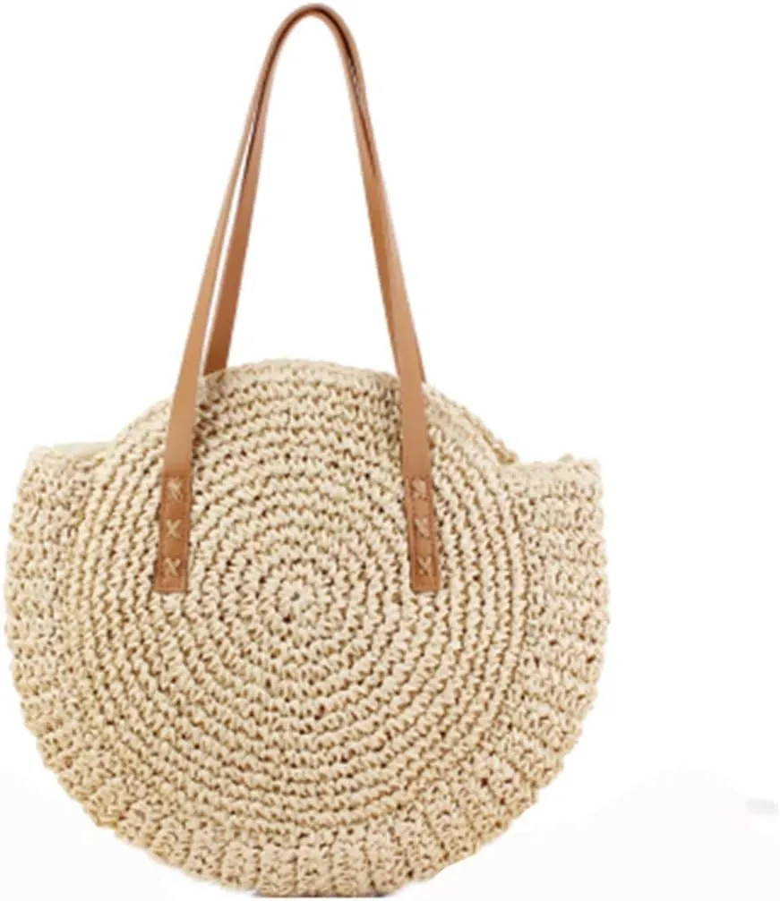 Casual Rattan Women Shoulder Bag Circle Straw Handbag Big Capacity Handmade Summer Tote