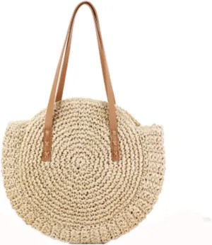 Casual Rattan Women Shoulder Bag Circle Straw Handbag Big Capacity Handmade Summer Tote