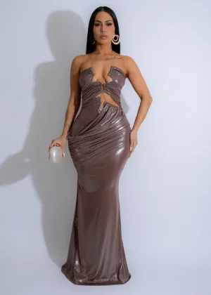 Celestial Cascade Ruched Metallic Maxi Dress Pink