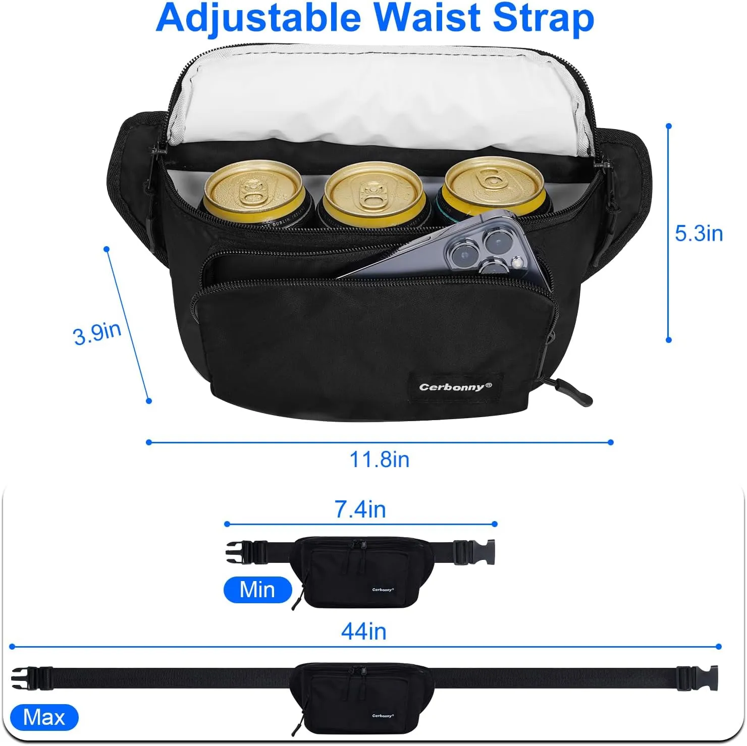 Cerbonny Small Cooler Bag,Insulated Snack Bag,Freezable Snack Bags,80s Fanny Pack,Retro Cooler,Fanny Packs,Black