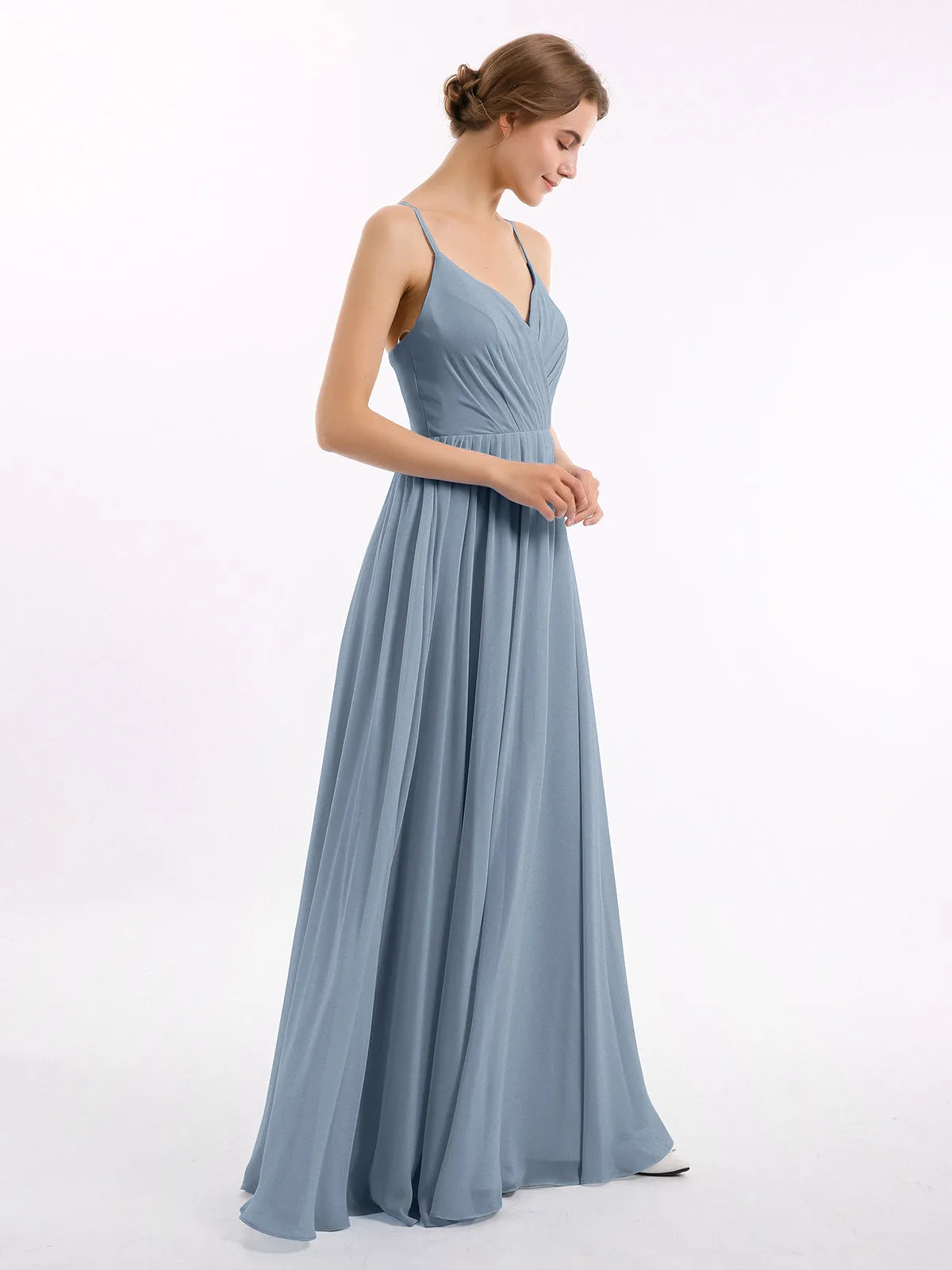 Chiffon Bridesmaid Dresses with Spaghetti Straps-Dusty Blue