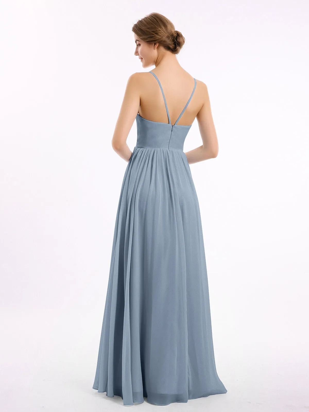 Chiffon Bridesmaid Dresses with Spaghetti Straps-Dusty Blue