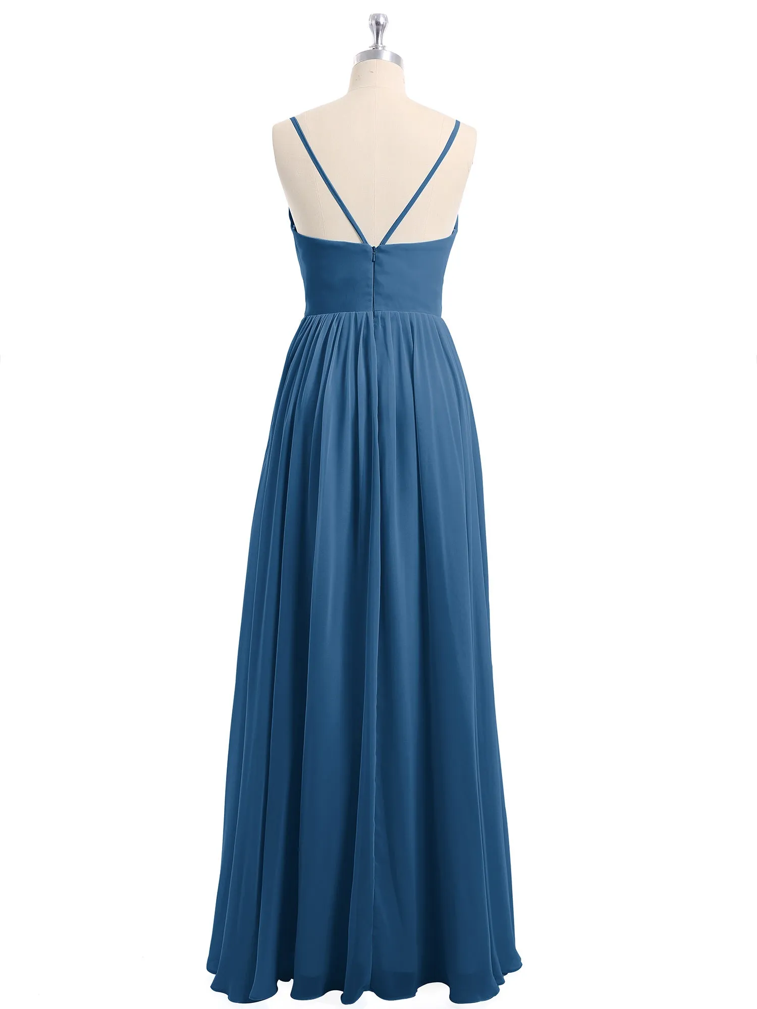 Chiffon Bridesmaid Dresses with Spaghetti Straps-Ink Blue