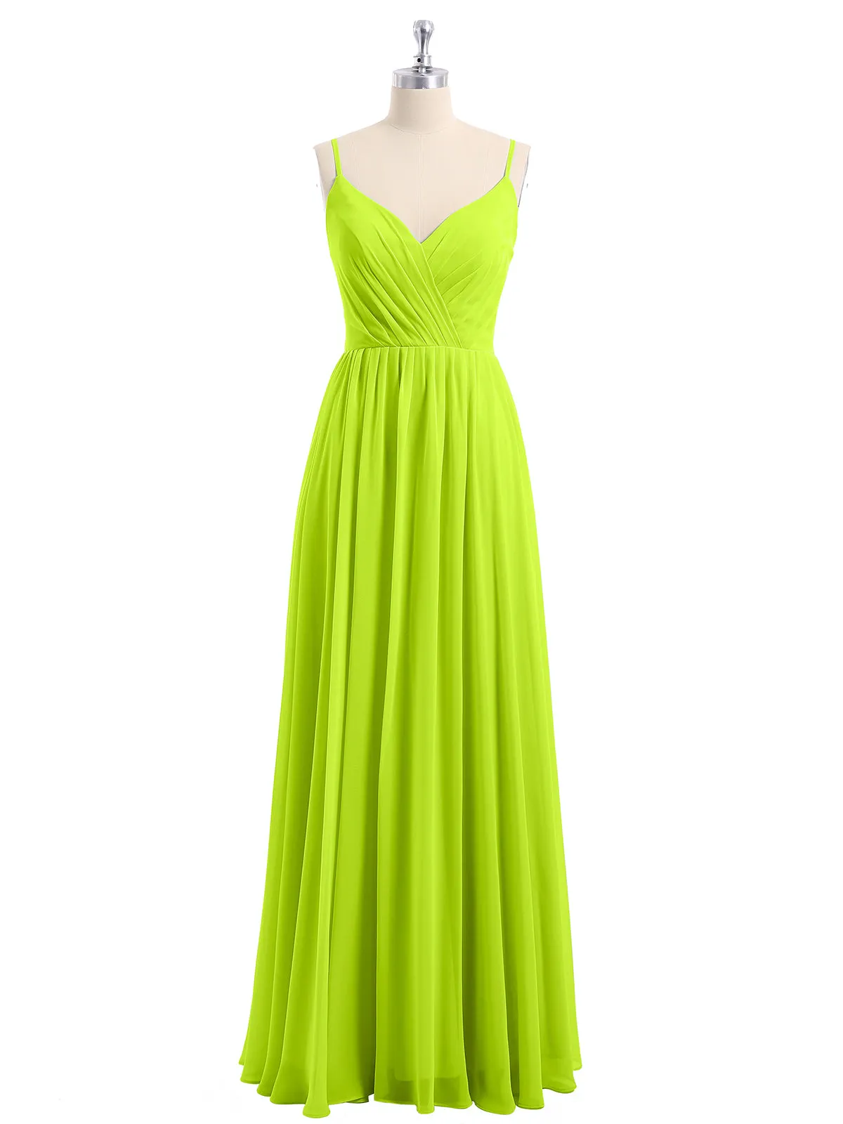 Chiffon Bridesmaid Dresses with Spaghetti Straps-Lime Green